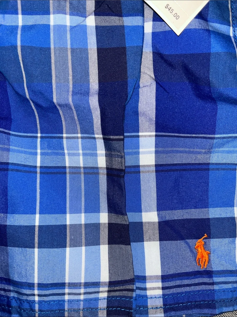 NWT Boys Polo Ralph Lauren Blue Plaid Swimsuit with pockets size 6